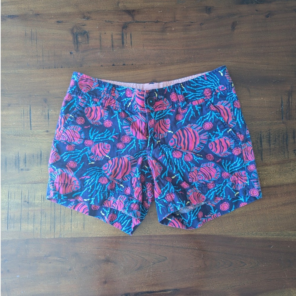 Lilly Pulitzer Callahan Shorts Navy Blue Pink Fish Print Sz 00 Colorful Coastal